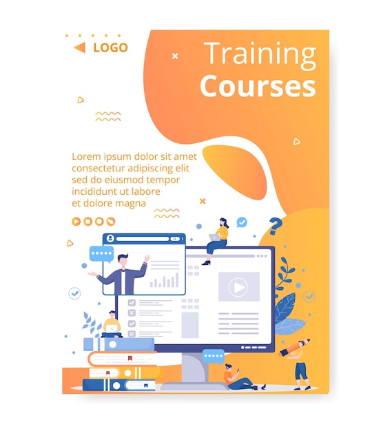 Business online training, seminar or courses poster template flat illustration editable of square background for social media or greetings card