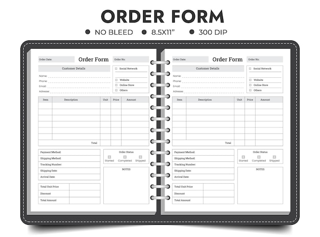 Registro ordini commerciali, modulo d'ordine personalizzato, tracker ordini, pagina modulo d'ordine stampabile