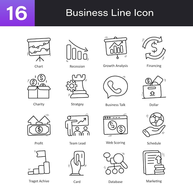 Business outline hand draw icon Set 06