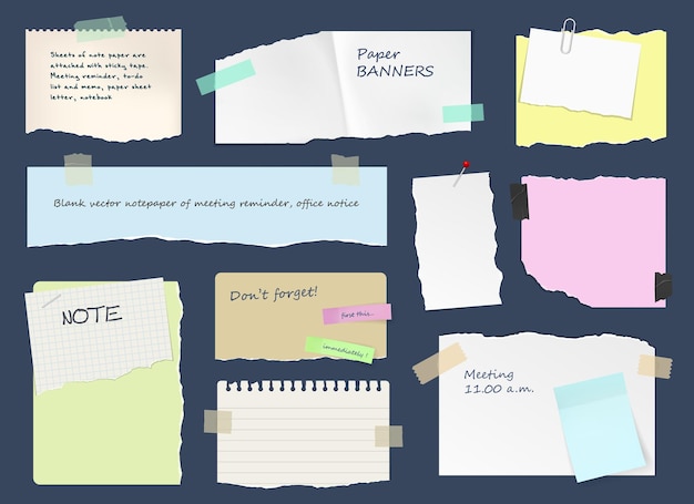 Vector business paper notes stickers and tape background