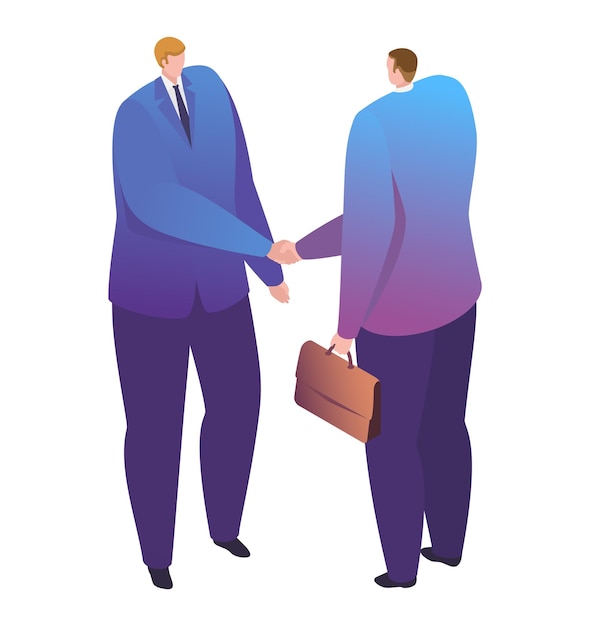 Business partner make deal businessman character with briefcase discuss company plan isolated on