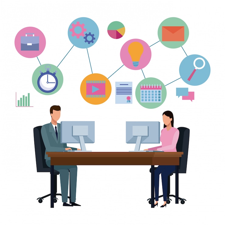 Vector business partners brainstorming cartoon