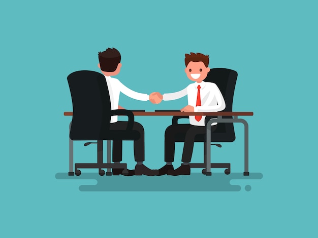 Business partners. handshake of two businessmen behind a desk illustration