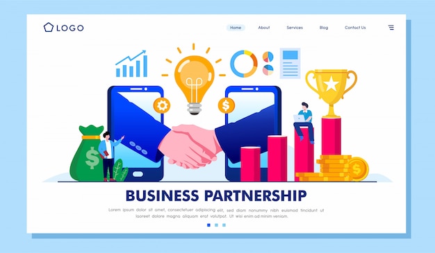 Business Partnership Collaboration Landing Page Illustration Vector 