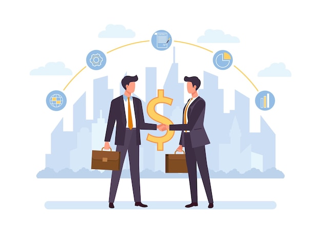 Business partnership, cooperation colorful flat illustration