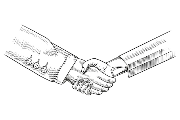 Business partnership. hand drawn sketch of businessman and businesswoman handshake vector