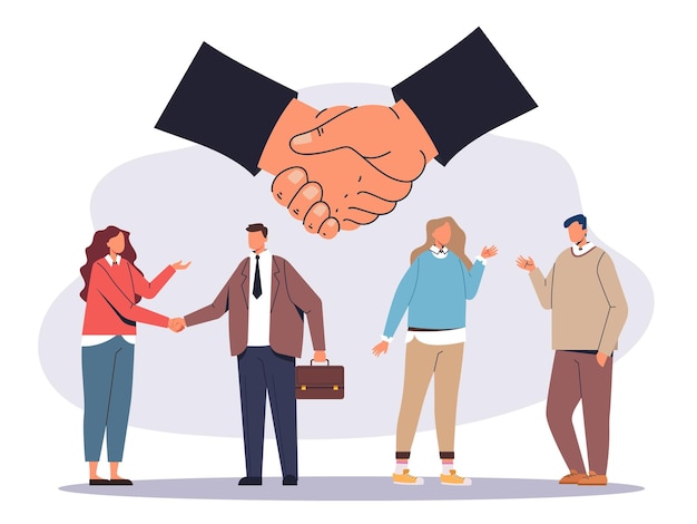 Business partnership handshake concept platte grafisch ontwerp illustratie
