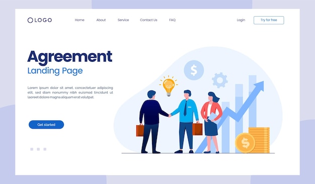 Business partnership investment startup growth collaboration cooperation flat illustration vector landing page