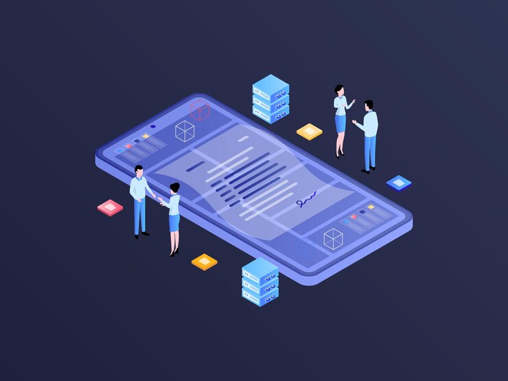 Vector business partnership isometric illustration dark gradient suitable for mobile app website banner diagrams infographics and other graphic assets