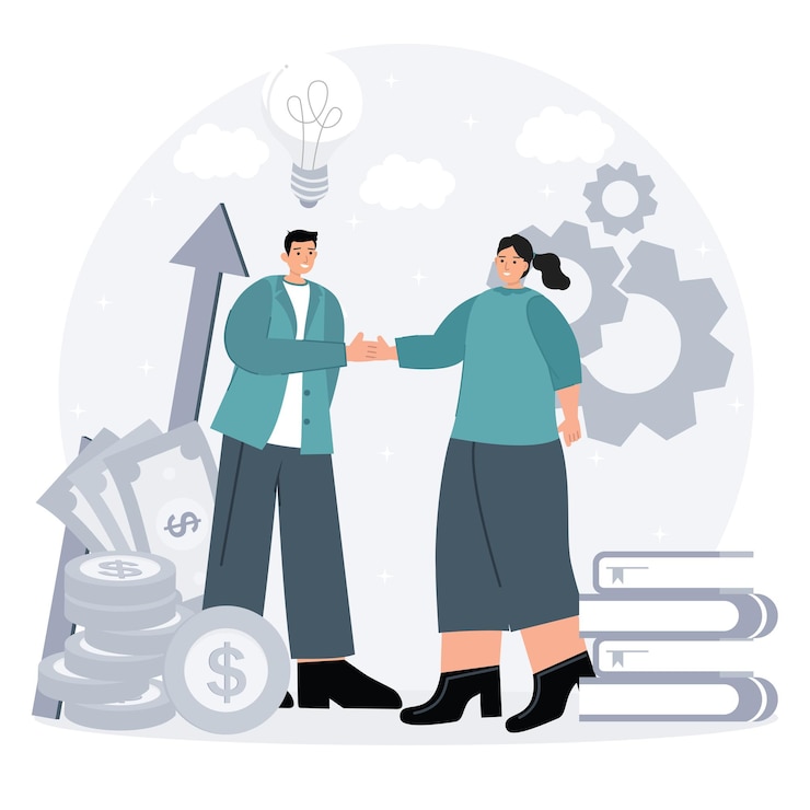 Vector business partnership with teamwork and financial success concept illustration
