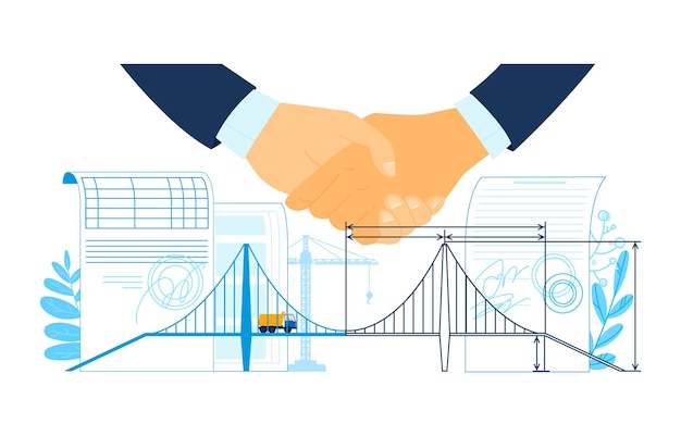 Business partnership and work deal concept vector illustration people conclude agreement by