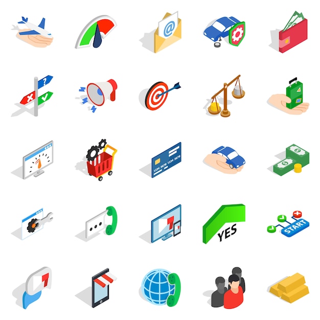Business pay icons set, isometric style