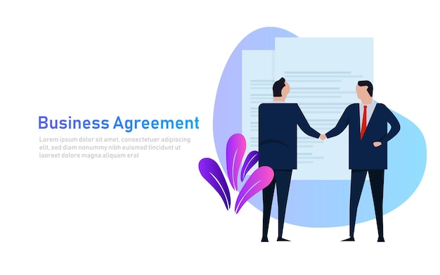 Vector business people agreement standing handshake wearing suite formal concept vector banner style