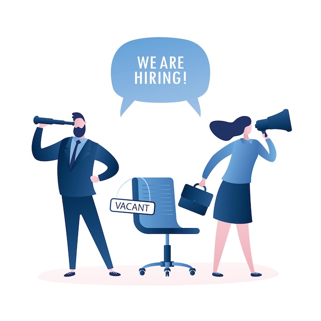 Vector business people are hiring human resource recruitment concept businesswoman with megaphone vector