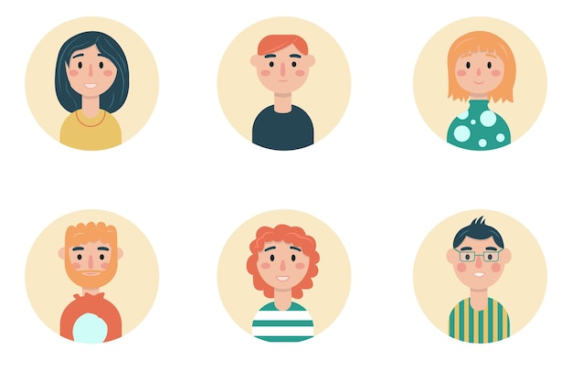 사업가 아바타 남성과 여성은 소셜에서 온라인 사용자를 나타내는 아이콘 캐릭터 그림에 직면해 있습니다.