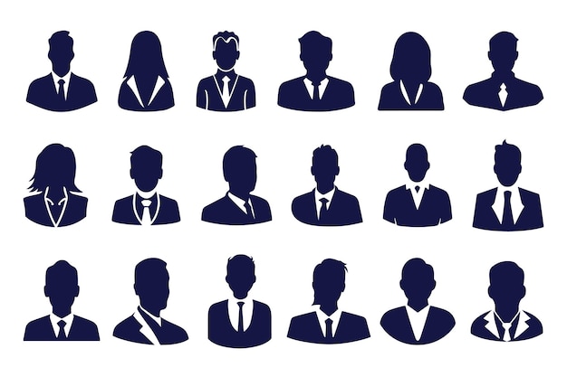 Vector business people avatar profile head icon silhouette set business man woman user face avatars icons