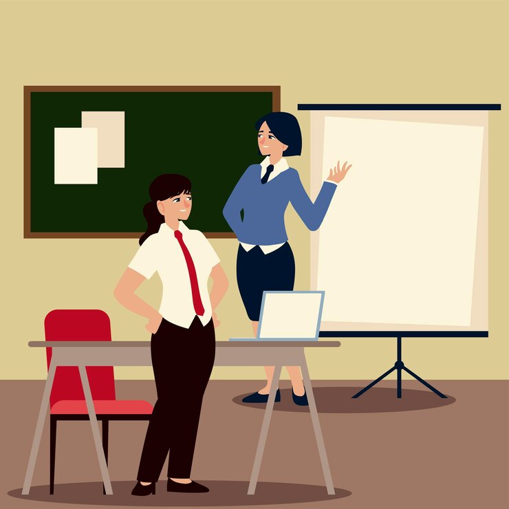 Vector business people, businesswomen in office with board presentation