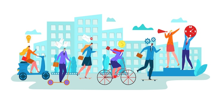 Vector business  people character manager, cartoon transportation for work time management