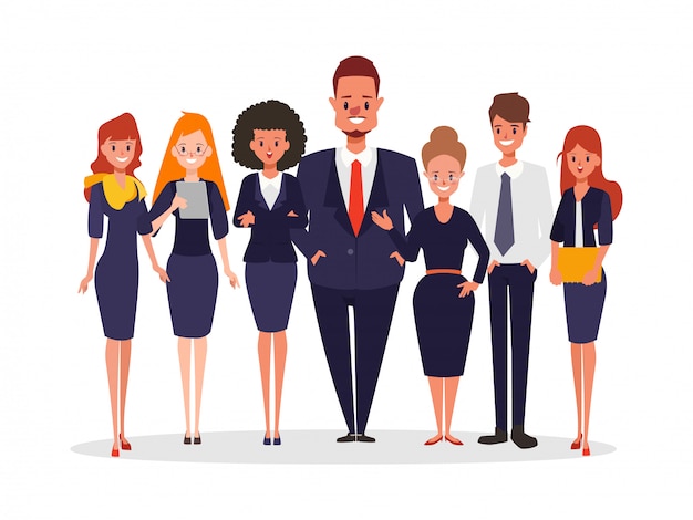 Vector business people character teamwork standing corporate.