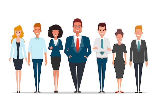 Vector business people character teamwork standing corporate.