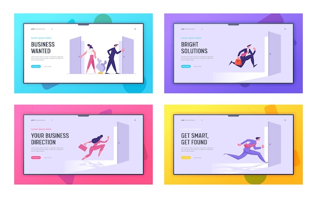 Business People Characters Standing Concept Landing Page Set