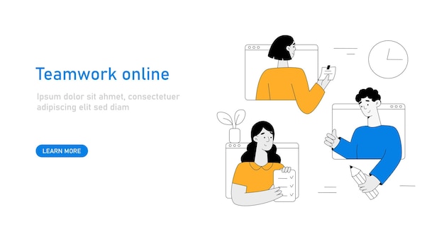 Персонажи деловых людей работают вместе в интернете мужчина и женщина подписывают контракт концепция совместной работы
