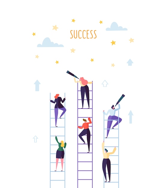 Business People Climbing on Ladder to Success