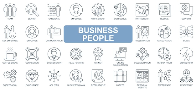 Business people concept simple line icons set Bundle of team employee recruitment