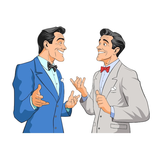 Vector business people conversation two men standing together and talking discussing negotiating