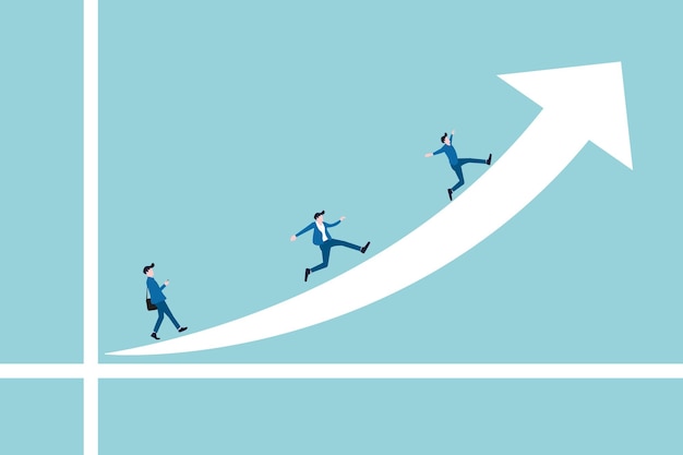 business people employees running on line going upwards symbolizing professional success concept of business achievement motivation profitable strategy teamwork
