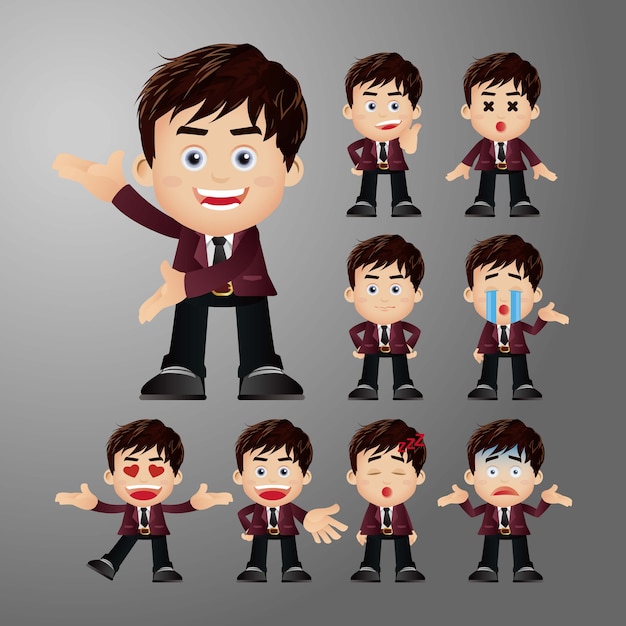 Vector business people expressions with different faces