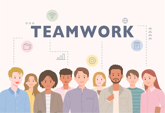 business people gather and stand facing the front flat design style vector illustration