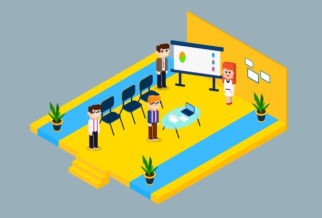 Vector business people group conference meeting 3d isometric design