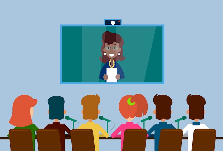 Vector business people group web virtual internet conference