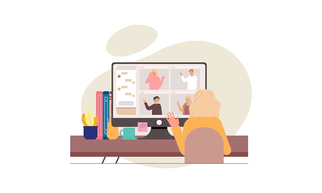 Business people having video conference with colleagues while staying at home illustration