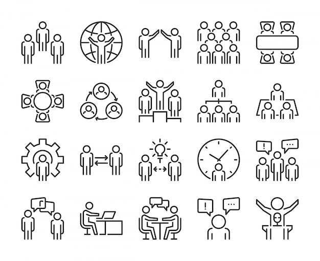 Business people icon. Business people line icon set. Editable stroke, Pixel perfect.