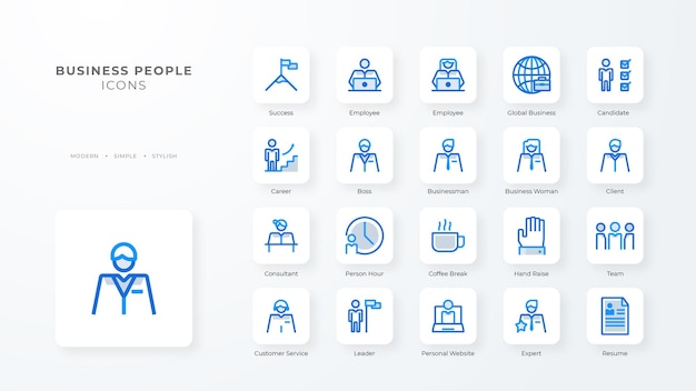 青いデュオトーン スタイルのビジネス人々 のアイコン コレクション企業通貨データベース開発文書 e コマースのベクトル図を発見します。
