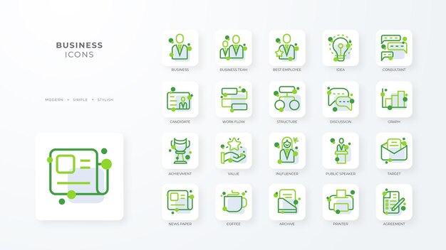 Business people icon collection with green outline style person businessman team teamwork manager set symbol vector illustration