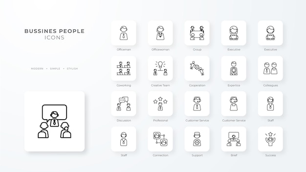 Business People Icons with black outline style