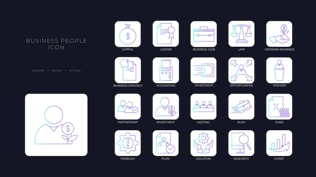 Business People Icons with purple blue outline style