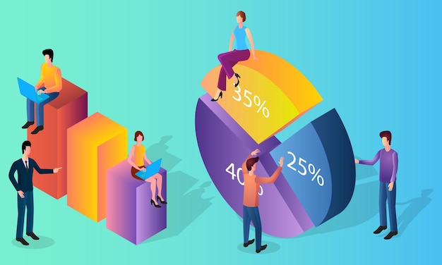 Vector business people and infographicthe concept of business controlbusiness analytics