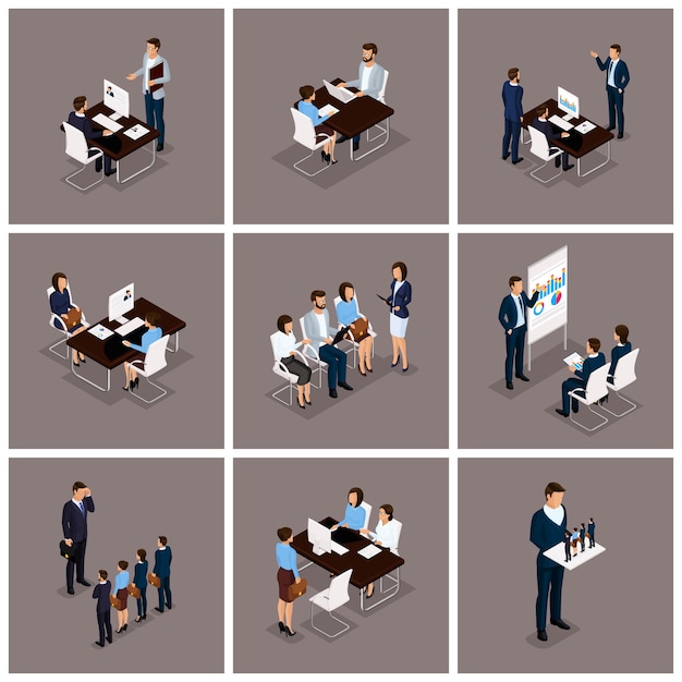 Business people isometric set of women and men