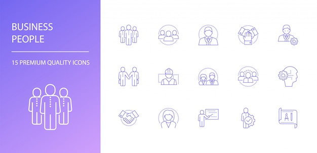 Business people line icons set