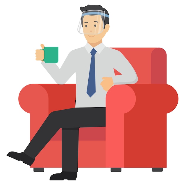 Business people making a break relaxing and drinking coffee, Man Holding Tea Cup and sitting at sofa