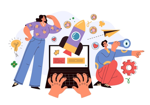 business people man woman characters development and start new project