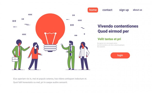 Uomini d'affari vicino lampada luminosa brainstorming concetto di innovazione creativa lavoro di squadra ispirazione maschio personaggio dei cartoni animati femminile