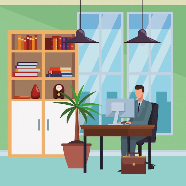 Vector business people and office elements