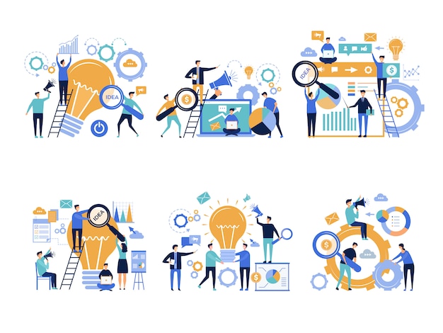 business people. office managers promoting and announcing various products creative digital marketing advertising  characters