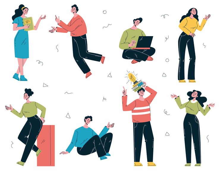 Vector business people office workers characters team managers design element abstract line art set
