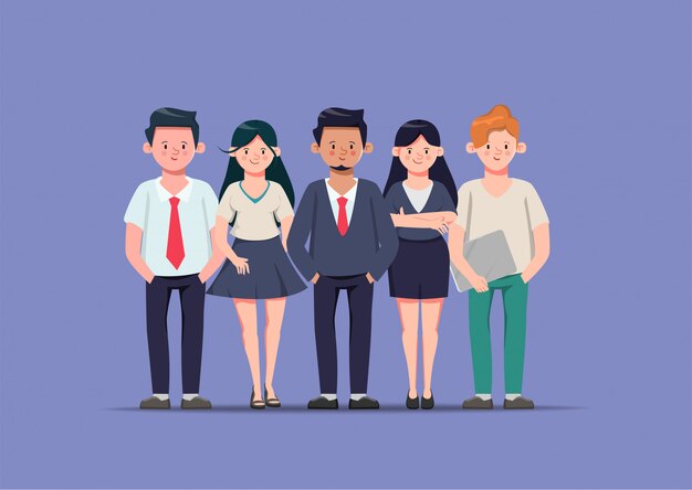 Vector business people in organization office with businessman and businesswoman and freelance job character.